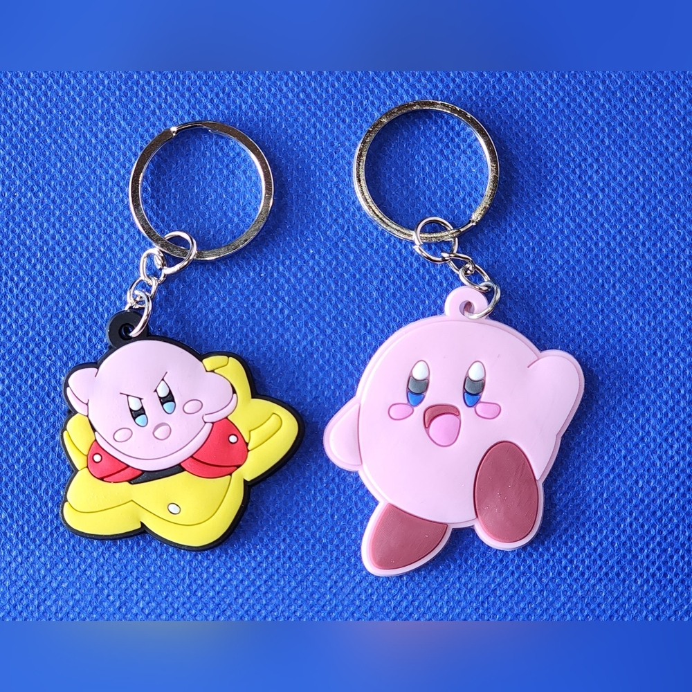 Set of 2 Kirby Rubber Keychains, Nintendo Game Character